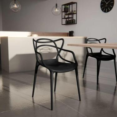 Imagem de Kit 2 Cadeiras Leitura Empilhável Design Moderno Cor:preto