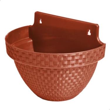 Imagem de Vaso de Parede Decorativo Meia Lua Rattan, 3 Litros, Plástico Resistente,Para Flores e Folhagens, Instalação Interna e Externa (Terracota)