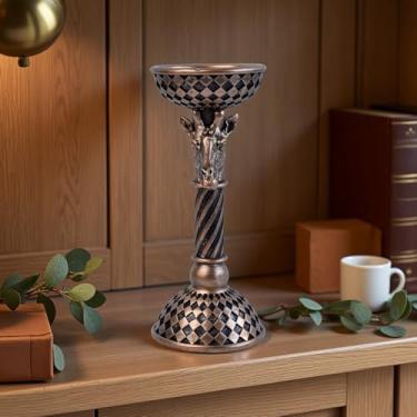 Imagem de Suporte de castiçal de animal coroado de cobre quadriculado cônico, decoração de resina gótica eclética para mesa de cornija, prateleira de casa, mesa de trabalho, decorações de Natal de Halloween