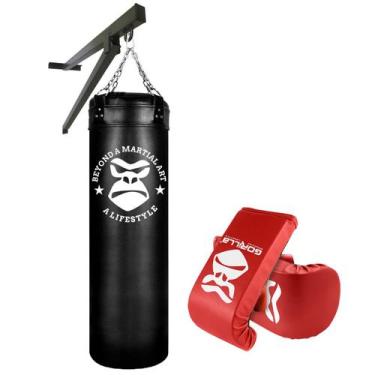 Imagem de Saco De Pancada 120 Cm + Luva + Suporte Parede - Gorilla, Vermelho, 12