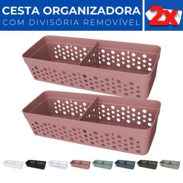 Imagem de Kit 2 Cesto Organizador Rattan c/ Divisória Removível 23x8 - Usual Uti