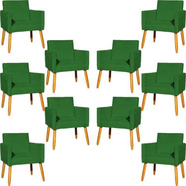 Imagem de Kit 10 Poltronas Decorativa Para Sala Nina Suede Cores Pé Palito 30cm Castanho - Verde, Suede
