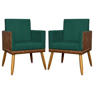 Imagem de Kit 2 Poltronas Decorativas Lis Corino e Pé Palito 30cm - Verde Suede Corino