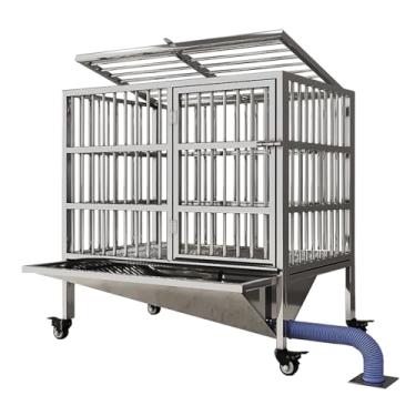 Imagem de Gaiola resistente para cães com vaso sanitário para animais de estimação, caixa de cachorro indestrutível de alta ansiedade de aço inoxidável, design de porta (95 cm/37,4 pol.)