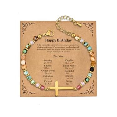 Imagem de JUTOLOKA Pulseira de cruz banhada a ouro 18K para mulheres | Presentes baseados na fé cristã para batismo, confirmação, Páscoa | Presente para mãe, irmã, sobrinha, amiga no aniversário, Natal, Medium