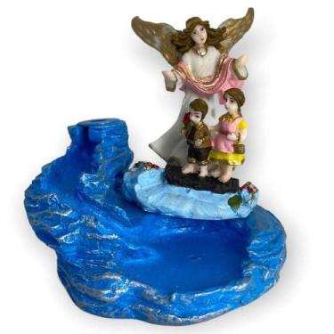 Imagem de Incensário Cascata Azul Claro Anjo Da Guarda 9Cm Resina - Bialluz Pres