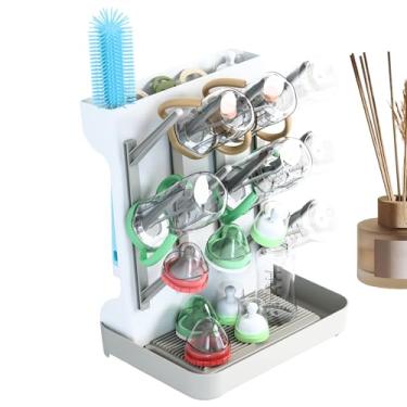 Imagem de Prateleira de secagem de mamadeira, suporte removível para secadora de mamadeiras, com 12 ganchos e bandeja, armazenamento vertical de mamadeiras para copos, ferramenta de drenagem de peça de bomba