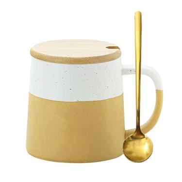 Imagem de Yalych Caneca grande de cerâmica xícara de café 430 g caneca de grés grande com alça, adequada para latte, cappuccino, chá, 6 estilos estão disponíveis xícara de café xícara de café (cor: ouro