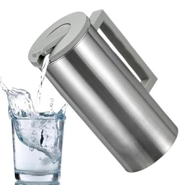 Imagem de Jarro de água de metal | Recipiente dispensador de água de aço inoxidável à prova de vazamento com tampa – Jarro organizador de bebidas, leve para aluguel de hotel, festa, reunião, dormitório