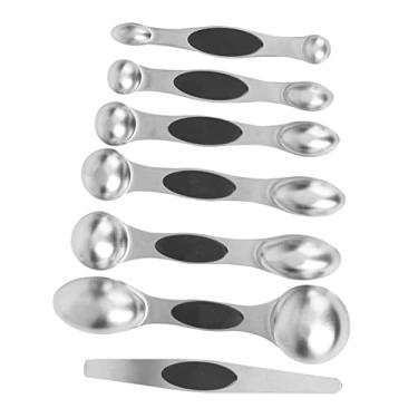 Imagem de Yalych 7 colheres de chá de aço seco, ingredientes líquidos magnéticos, cabeça e medição para colher de sopa dupla, colheres de aço inoxidável, colheres de utensílios de mesa
