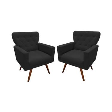 Imagem de Kit 2 Poltronas Decorativa Aurora Suede Preto Pés Madeira Mz Decor - M