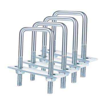 Imagem de RNXRZANK Conjunto de 4 Parafusos em U Quadrados com Porcas, Placa E Arruelas. Grampo em U de ângulo Reto, Profissional, Galvanizado, para Manutenção, M8 60x100mm