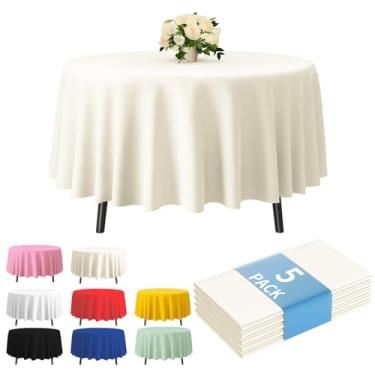 Imagem de Fixwal Pacote com 5 toalhas de mesa de plástico premium de 213 cm, capa de mesa redonda de plástico - Marfim