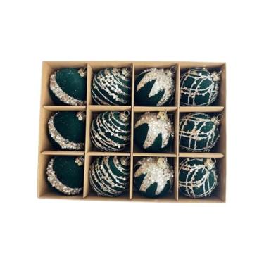 Imagem de Badiman Conjunto de 12 bolas de Natal com lantejoulas e glitter, 6 cm (2,36 polegadas), com caixa de embalagem, adereços para fotos, pingentes para decoração, Verde