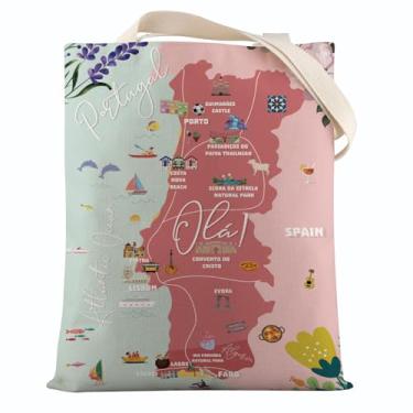 Imagem de VAMSII Presentes de lembrança de Portugal Mapa de Portugal Bolsa sacola de viagem de férias em Portugal Presente de lua de mel em Portugal, Bolsa Usportugaltote