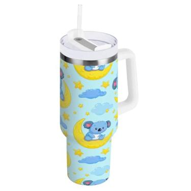 Imagem de Blueangle Copo isolado de 850 g com alça e tampa de canudo - Caneca de viagem de aço inoxidável à prova de vazamento, garrafa de água de coalas de desenho animado de parede dupla (360)