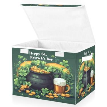 Imagem de Blueangle Caixas de armazenamento dobráveis 1 pacote, cestas de armazenamento de moedas de ouro arco-íris do dia de São Patrício com tampas e alça para casa, quarto, armário e escritório (143)