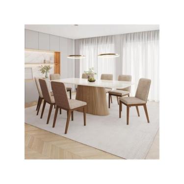 Imagem de Mesa de Jantar8 Cadeiras Retangular Tampo de Vidro Henn Olívia, Nature