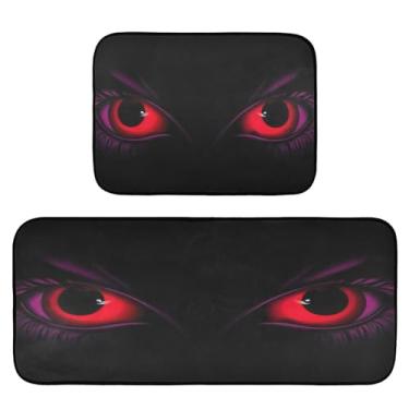 Imagem de Wassud Tapetes de cozinha com olhos vermelhos para decoração de casa tapetes de cozinha acolchoados antifadiga tapetes de cozinha antiderrapantes laváveis essenciais de cozinha conjunto de 2