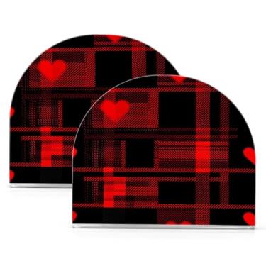 Imagem de Wassud Porta-guardanapos de acrílico xadrez vermelho e preto, dispensador de guardanapos de papel moderno em forma de U para mesa, cozinha, sala de jantar, bancada 2 peças (comporta 50-60 guardanapos)