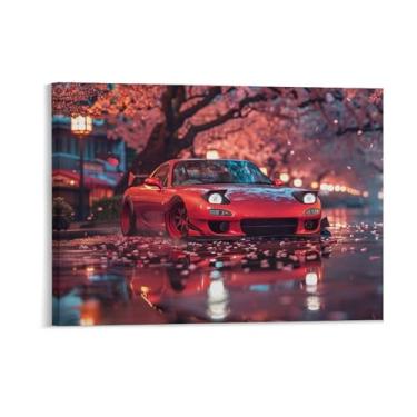 Imagem de HouLaiZhe Modificado Rx7 Jdm Carro Flor de Cerejeira Posters Tela Estética Sala Decoração de Parede Impressões Galeria Sala Decoração de Parede para Quarto Sala de Estar Escritório 18 x 24 polegadas