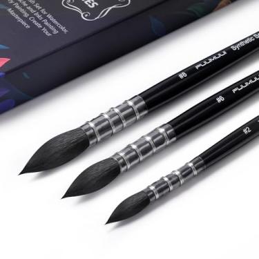 Imagem de Conjunto de pincéis de aquarela, 3 peças de esfregão de pena redonda Fuumuui com pontas finas, cerdas de esquilo sintéticas macias, alças curtas para pintura de tinta guache em aquarela - tamanhos nº