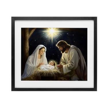 Imagem de Stupell Industries "Presépio noturno tranquilo", impressão emoldurada sob vidro, preto, 40,6 x 33,5 cm