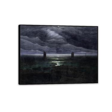 Imagem de Sea Shore in Moonlight by Caspar David Friedrich Impressões em tela Well Decor The World Classic Art Reproduções de arte grande giclée arte de parede para sala de estar decoração de casa 40x30 cm