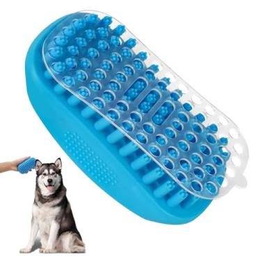 Imagem de BRILLIRARE Escova de limpeza e massagem para cães, escovas de banho de silicone macio premium para animais de estimação, xampu de borracha, escova calmante para massagem de cães e gatos de pelo longo