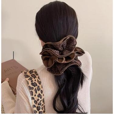 Imagem de Suporte de rabo de cavalo extragrande de cetim com estampa de leopardo (marrom escuro)