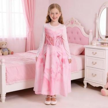 Imagem de Vestido de princesa de Halloween para meninas, rosa, preto, bruxa, vestido chique de manga comprida para crianças, rosa, 6-7 Anos