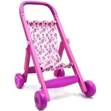Imagem de Carrinho de Boneca Infantil Dobrável Rosa Estampado • Leve, Resistente e Fácil de Transportar • Rodinhas Suaves • Brinquedo Educativo para Meninas +3 Anos