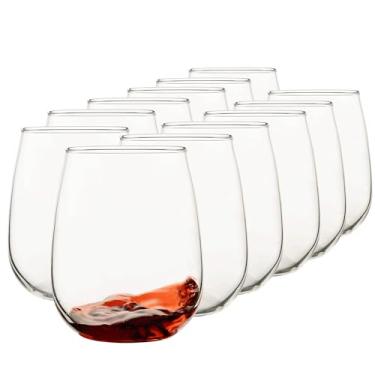 Imagem de YARYOUNG Conjunto de 12 taças de vinho sem haste, 500 ml, vermelho/branco sem haste, conjunto de copos transparentes para vinho tinto/branco, lavável na lava-louças, ideal para uso diário, bar em casa