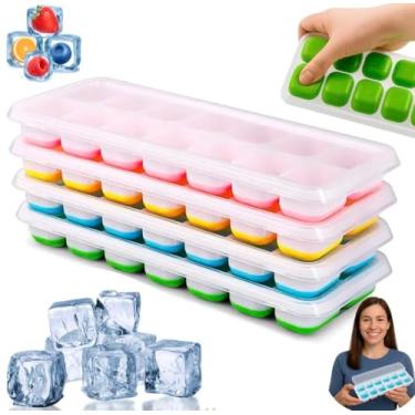 Imagem de Forma de Gelo com Tampa Flexível Silicone, 14 Cubos, Kit com 4 Unidades, Colorido