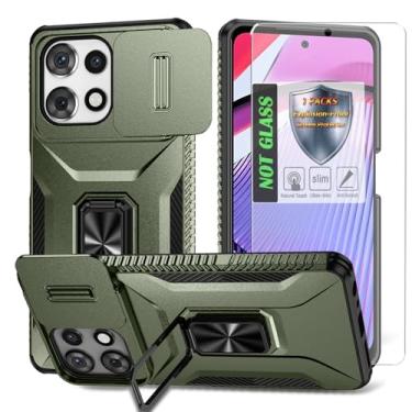 Imagem de Capa para Moto G Play 5G 2025 com capa de lente de câmera deslizante, protetor de tela HD, suporte de anel giratório de 360°, capa protetora à prova de choque de grau militar AYMECL para Motorola G