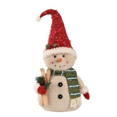 Imagem de WORLDECO Decorações de boneco de neve animadas de Natal 2025 com chapéu vermelho ajustável, enfeites de pelúcia feitos à mão para ambientes internos, casa, quarto, sala de estar e férias, presente