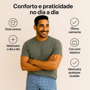 Imagem de Pijama Masculino Verao Manga Curta Tricoline Xadrez c/ Visco - Cia do 