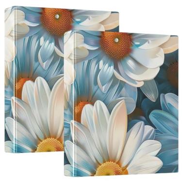 Imagem de Daisies Fichários de anel D, fichário de 3,8 cm com 3 anéis para serviço pesado, papel tamanho A4, fichários escolares, 3 anéis, pacote com 2