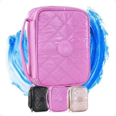 Imagem de Estojo Grande Box Jumbo Escolar Com Divisórias Martelasse - Hxt, Rosa