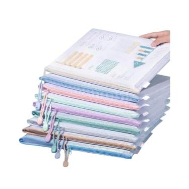 Imagem de Pacote com 10 sacos de arquivo A4 com zíper, bolsas de documentos de malha à prova d'água, pastas de plástico com zíper compatíveis com jogos de tabuleiro, material de escritório, viagens