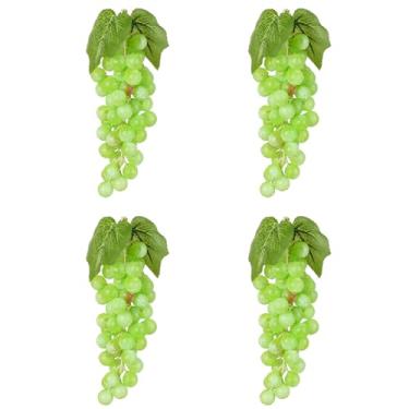 Imagem de Bairdish Conjunto de uvas artificiais verdes 4 Bunches para decoração de uvas falsas realistas para pendurar em casa, cozinha, vinho, decoração de vinhas (60 grãos 22 cm de comprimento