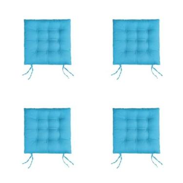Imagem de Kit 4 Almofadas Futon para Cadeira 40x40 cm – Assento Confortável Enchimento Macio Tecido Oxford (Azul Bic)