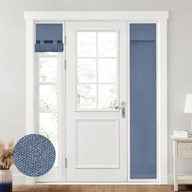 Imagem de HOMEIDEAS Cortinas de luz lateral blackout 100% linho para porta da frente, cortinas de janela de porta lateral, janela pequena, cobertura com isolamento térmico, 1 painel, L 30 x C 172 cm, azul pedra