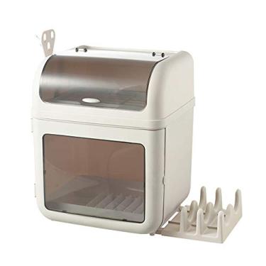 Imagem de Organizador de Armazenamento Pratos e Panelas Estante Secagem com Tampa Prateleira 2 Andares Suporte para Utensílios Tabua Corte Gancho Organização Co