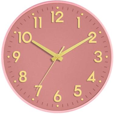 Imagem de Mosewa Relógio de parede de 30,5 cm, operado por bateria, silencioso, sem tique-taque, relógio analógico moderno decorativo para cozinha, quarto, escritório, sala de estar (ouro rosa)