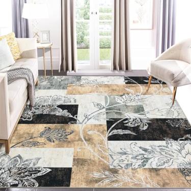 Imagem de MilleLoom Tapete de área lavável, 20 x 25 cm, geométrico, floral, grande, quarto, sala de estar, boho, macio, moderno, floral, antiderrapante, resistente a manchas, para berçário de fazenda, 20 x 25