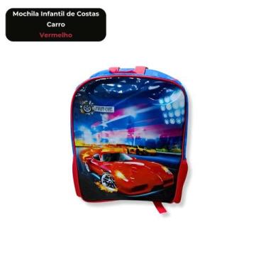 Imagem de Mochila Infantil de Costa Carros Vermelha Escolar 13 Litros Bolsos Lat
