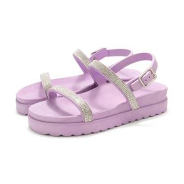 Imagem de Sandalia Papete de Strass Flatform Feminina Rasteirinha Tratorada Com Fivela Moderna Palmilha Macia-Feminino