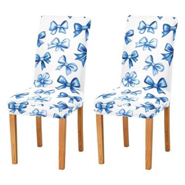 Imagem de SEHANY Conjunto de 2 capas de cadeira com laço de bolinhas rosa para sala de jantar, elástico, removível e lavável, para cozinha, hotel, festa, Natal