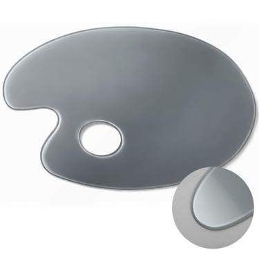 Imagem de Nuanchu Paleta oval de vidro temperado cinza neutro de 20 x 30 cm para pintura a óleo, paleta de tinta, resistente a arranhões, limpa para misturar cores DIY